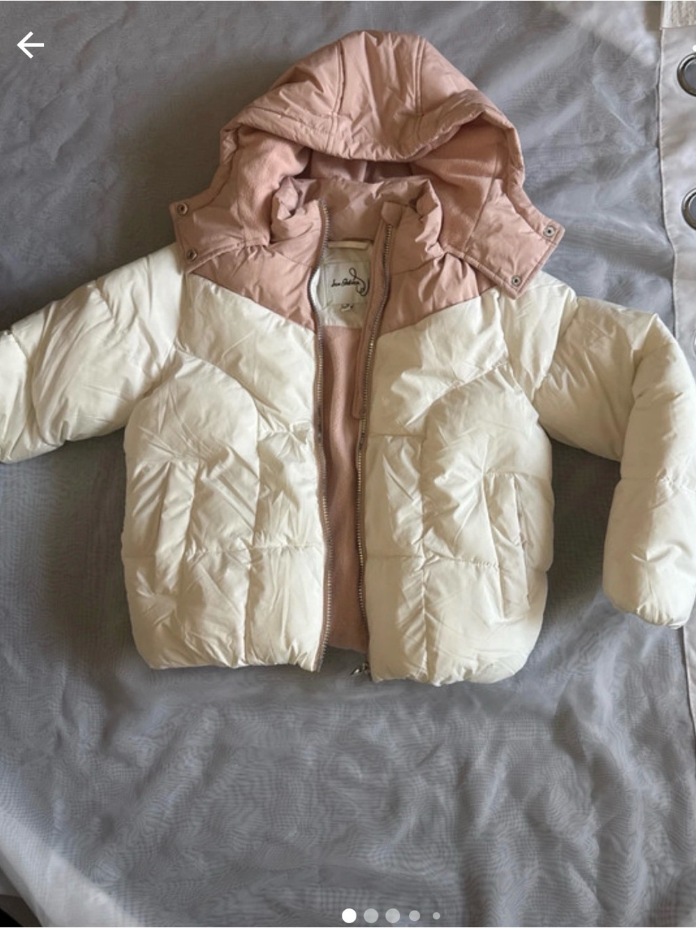 Kids Two-Tone Puffer Jacket - Cream and Blush Pink